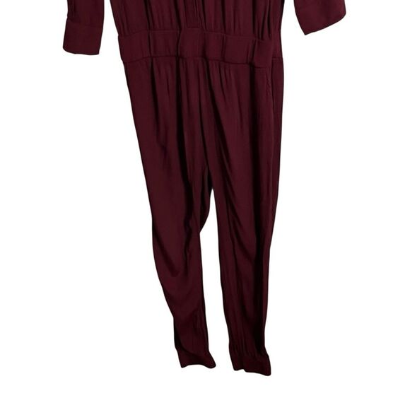 MONROW NWT Crepe Jumpsuit Women’s XS Bordeaux Long Sleeve Button Waist Work - Picture 8 of 12